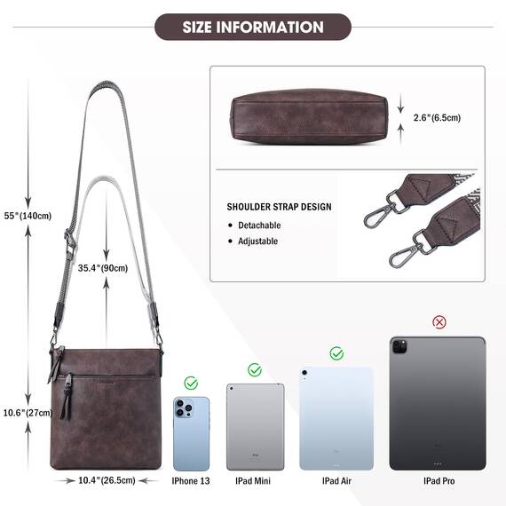 Roulens Mittel Damen Umhängetaschen, Leicht Damen Schultertasche aus Veganes Leder, Crossbody Bags für Frauen mit Verstellbar Abnehmbar Breiter Gurt