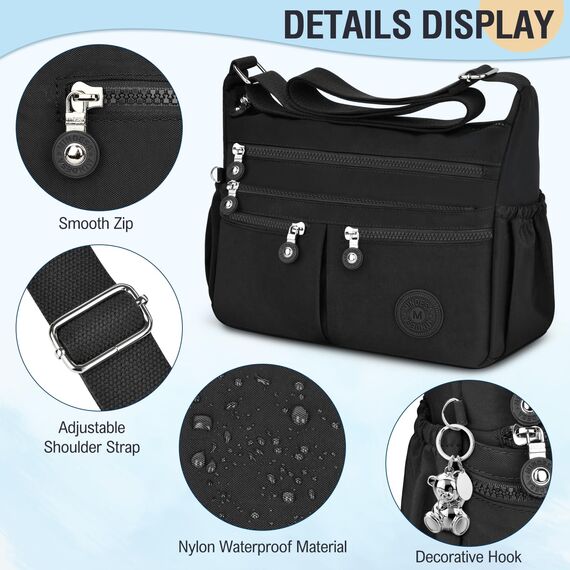 TEUEN Crossbody Bag Damen Große Kapazität Wasserdicht Nylon Umhängetasche Damen Mittelgroß, Casual Handtasche & Leichte Schultertasche Gross Messenger Bag mit Vielen Fächern