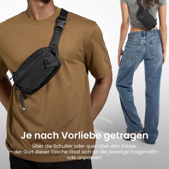 tomtoc 1,5 Liter Sling Bag mit RFID Schutz, Anti Diebstahl Bauchtasche Umhängetasche Schultertasche Crossbody Bag für Herren Damen, Spritzwassergeschützt Leicht Brusttasche für Alltag Reise, Schwarz