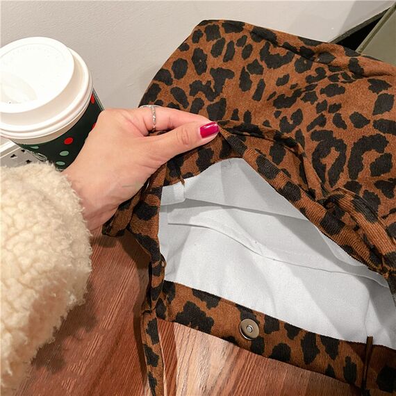 Bikasun Groß Umhängetasche Damen Cord Schultertasche Strandtasche Cord Tasche Crossbody Tasche Shopper Tote Bag Einkaufstasche Handtasche Shopper für Arbeit Einkaufen Schule Leopardenmuster