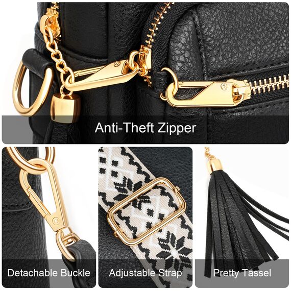 HILAEX Umhängetasche Damen mit Anti Diebstahl, Handtasche Damen Mittelgroß mit 4 Fächern, mit Verstellbar Abnehmbar Breiter Gurt Schwarz