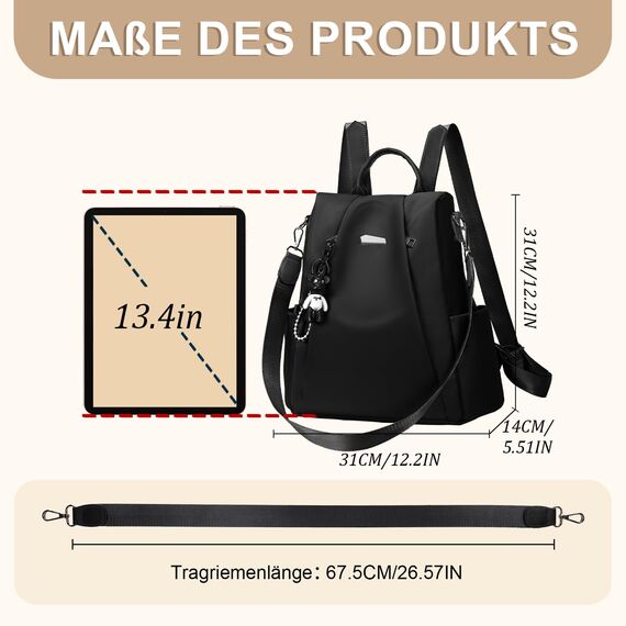 Eshow Rucksack Damen Klein, Anti-Diebstahl Kleiner Cityrucksack Tagesrucksack Elegant, 3 in 1 Rucksacktasche Modern für Pendeln Schule Arbeit Reise Schwarz