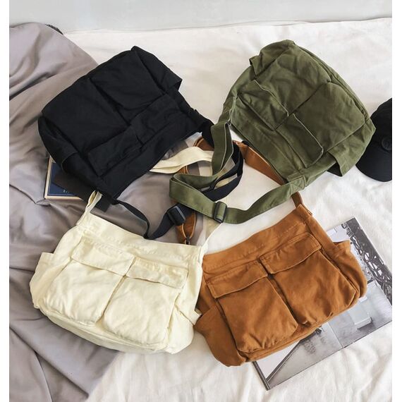 HUALEENA Umhängetasche aus Segeltuch für Damen, große Messenger-Taschen, Reise-Schultertasche, mehrere Taschen, Grün, Large