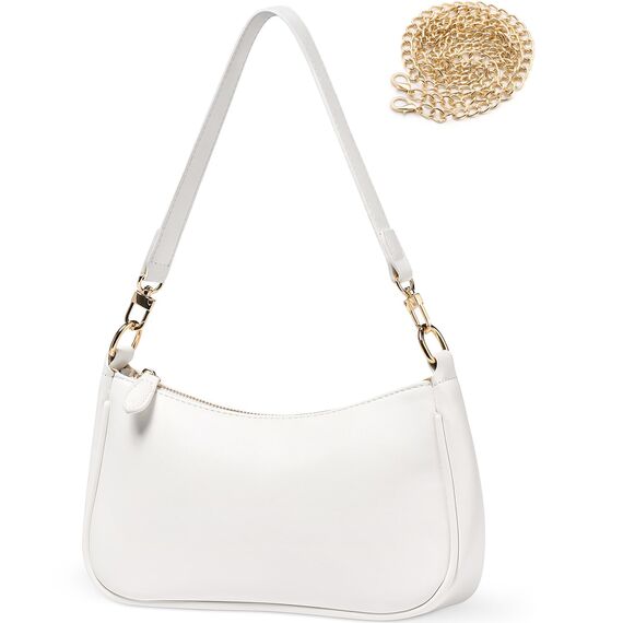 WantGor Clutch Tote Handtaschen, Umhängetasche für Frauen Crossbody Taschen Mini Hobo Bag Retro Vegan Leder Trendy Handtasche (Weiß)