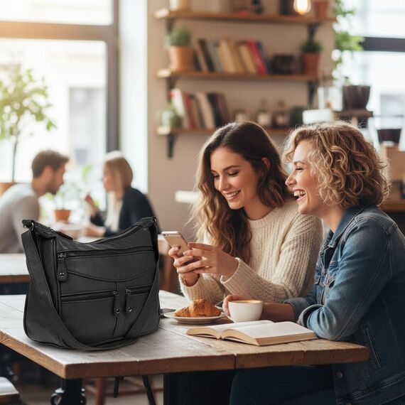 Christian Wippermann Damen Umhängetasche Mittelgroß - Strapazierfähiges, Wasserfestes Kunstleder in Leder Optik - Viele Fächer & Zwei Reißverschlüsse - 30x26x10cm, Trageriemen 155cm - Damenhandtasche