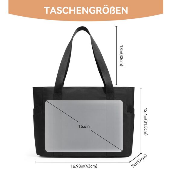 KALIDI Shopper Tasche Damen Groß Handtasche Arbeitstasche Uni Tasche Tote Bag Schwarz für Arbeit, Schule, Büro