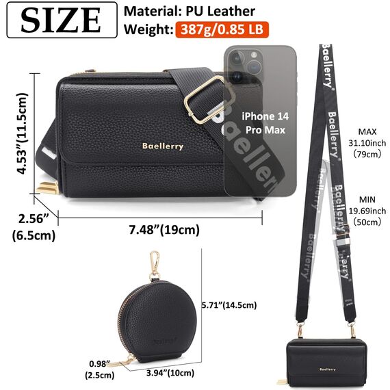 HNOOM Handytasche zum Umhängen Kleine Handy Umhängetasche Damen PU Leder mit Geldbörse Crossbody Schultertasche mit Kartenfächer, Verstellbarem Schultergurt (Schwarz)