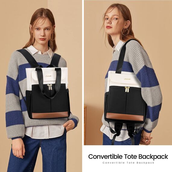 LOVEVOOK Rucksack Damen Klein, 13,3 Zoll Kleiner Rucksäcke Damen Cityrucksack Mini Rucksacktasche Elegant Handtasche Schultertasche, Wasserdicht Laptop Tagesrucksack, Beige Schwarz Braun