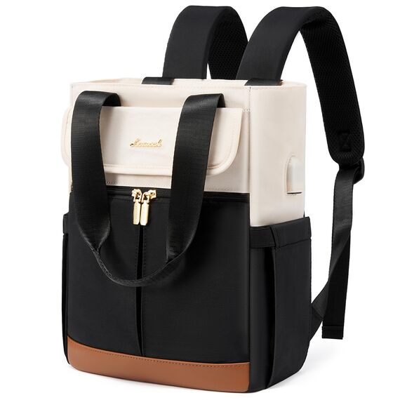 LOVEVOOK Rucksack Damen Klein, 13,3 Zoll Kleiner Rucksäcke Damen Cityrucksack Mini Rucksacktasche Elegant Handtasche Schultertasche, Wasserdicht Laptop Tagesrucksack, Beige Schwarz Braun