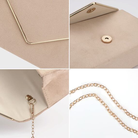 BBjinronjy Clutch Für Hochzeit Kettentasche,handtaschen damen klein,elegant Samt Umschlag Crossbody Klassisch Clutch Tasche Abendtasche Hochzeit (Beige)