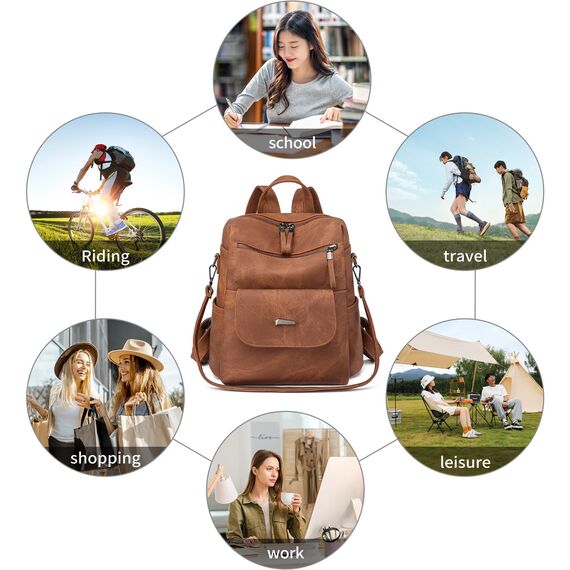 Puwuzixi Frauen Rucksack Wasserdicht Anti-Diebstahl Leichtgewicht PU Mode Reisen Mehrzweck Cabrio Geldbörse Umhängetasche Handtasche Rucksack（Caramel）