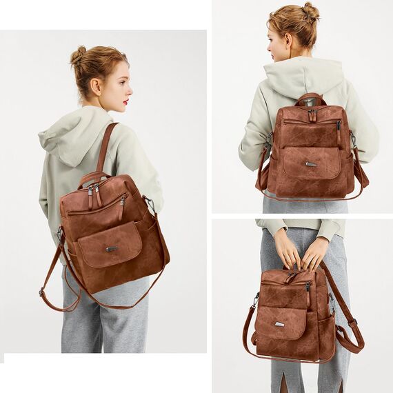 Puwuzixi Frauen Rucksack Wasserdicht Anti-Diebstahl Leichtgewicht PU Mode Reisen Mehrzweck Cabrio Geldbörse Umhängetasche Handtasche Rucksack（Caramel）