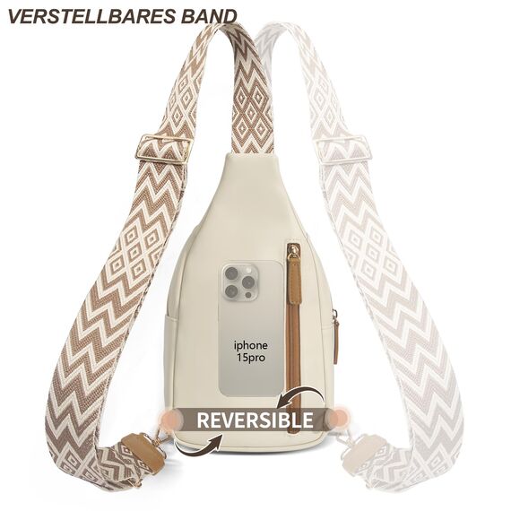 OSOCE Crossbody Damen Klein Brusttasche PU Leder Sling Bag Diebstahlsicher Crossbag Damen Schulterrucksack Vielseitige Umhängetasche für Reisen und mehr in Braun Weiß und Schwarz