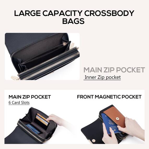 Roulens Klein Handy Umhängetasche,Damen Kleine Umhängetasche, Veganes Leder Crossbody Schultertasche Reisepass Handytasche mit Kartenschlitz Verstellbar Abnehmbar Schultergurt