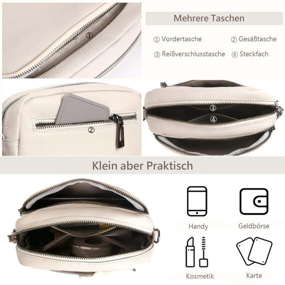 TIAASTAP Damen Umhängetasche Klein Leder Handtasche Crossbody Bag Crossbag Schultertasche Damen Tasche Moderne Taschen mit breitem Schultergurt und 3 Fächern
