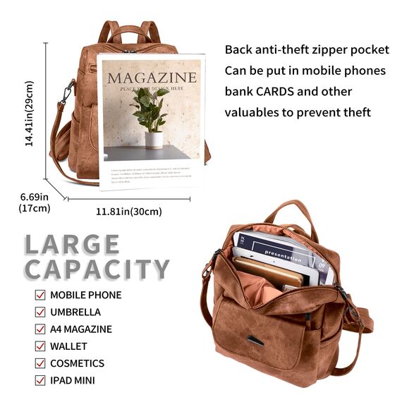 Puwuzixi Frauen Rucksack Wasserdicht Anti-Diebstahl Leichtgewicht PU Mode Reisen Mehrzweck Cabrio Geldbörse Umhängetasche Handtasche Rucksack（Caramel）