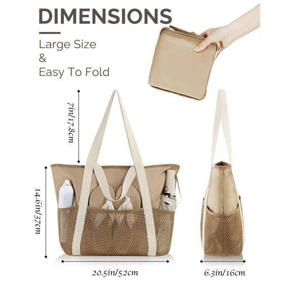 HOMESPON Strandtasche Damen mit Reißverschluss Große Wasserdicht Mesh Badetasche Familie Faltbar Beach Tote Bag Shopper