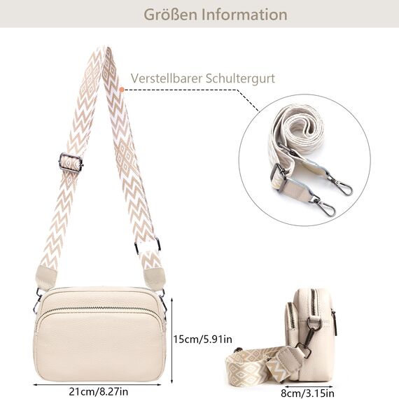 TIAASTAP Damen Umhängetasche Klein Leder Handtasche Crossbody Bag Crossbag Schultertasche Damen Tasche Moderne Taschen mit breitem Schultergurt und 3 Fächern