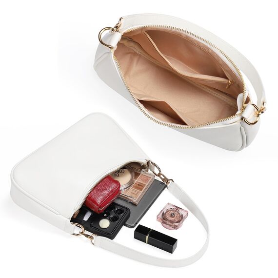 WantGor Clutch Tote Handtaschen, Umhängetasche für Frauen Crossbody Taschen Mini Hobo Bag Retro Vegan Leder Trendy Handtasche (Weiß)