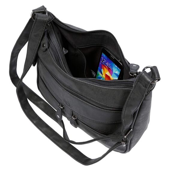 Christian Wippermann Damen Umhängetasche Mittelgroß - Strapazierfähiges, Wasserfestes Kunstleder in Leder Optik - Viele Fächer & Zwei Reißverschlüsse - 30x26x10cm, Trageriemen 155cm - Damenhandtasche