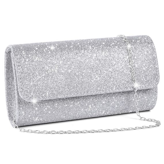 OSDUE Kettentasche, Clutch Damen, Glitzer Abendtasche, Elegante Envelope Tasche Kettentasche Schultertaschen für Hochzeit Party Freizeit Date(Silber)