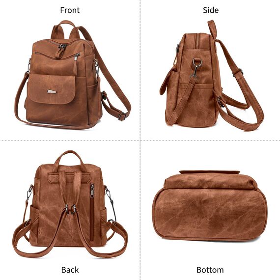 Puwuzixi Frauen Rucksack Wasserdicht Anti-Diebstahl Leichtgewicht PU Mode Reisen Mehrzweck Cabrio Geldbörse Umhängetasche Handtasche Rucksack（Caramel）
