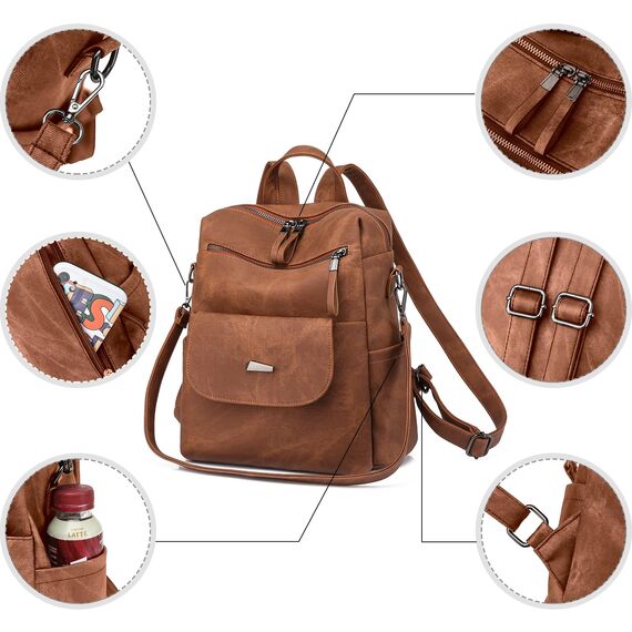 Puwuzixi Frauen Rucksack Wasserdicht Anti-Diebstahl Leichtgewicht PU Mode Reisen Mehrzweck Cabrio Geldbörse Umhängetasche Handtasche Rucksack（Caramel）