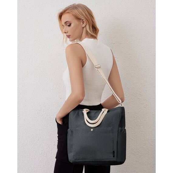 Prite Shopper Tasche Damen Groß Cordtaschen Tote Bag Cord Beuteltasche Stofftasche mit Verstellbarem Schultergurt für Arbeit Reisen Einkaufen Schule College