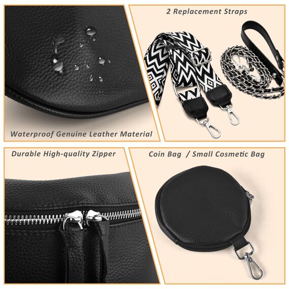 BROTOU Leder Handy Umhängetasche Echtes Crossbody Bag mit 2 Breitem Schultergurt Kartenhalter, mit Kleine Ledertasche Schwarz UmhäNgetasche Damen Leder Kleine Umhängetasche Damen