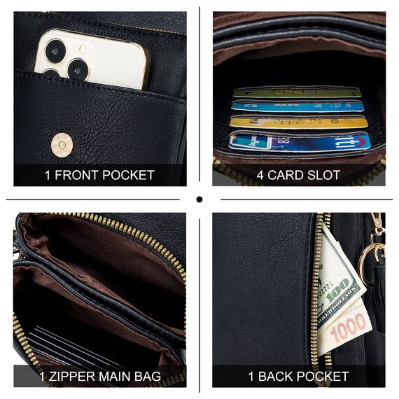 Roulens kleine Handy Umhängetasche Damen, Handytasche mit Geldbörse zum Umhängen, PU Leder Tasche damen für Frauen Designer, verstellbarer Riemen und Schlüsselanhänger