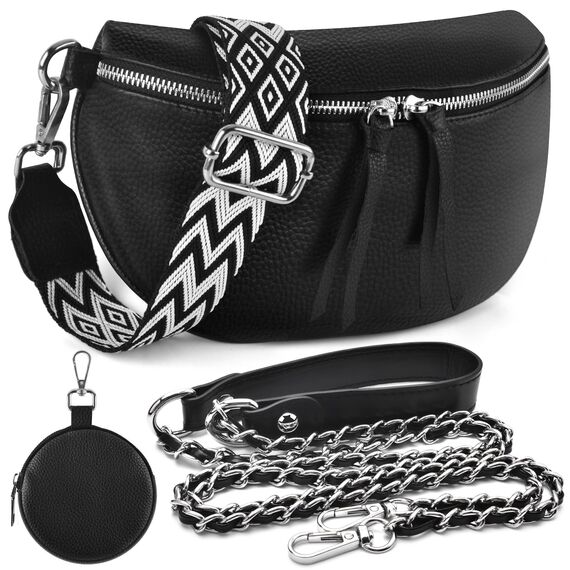 BROTOU Leder Handy Umhängetasche Echtes Crossbody Bag mit 2 Breitem Schultergurt Kartenhalter, mit Kleine Ledertasche Schwarz UmhäNgetasche Damen Leder Kleine Umhängetasche Damen