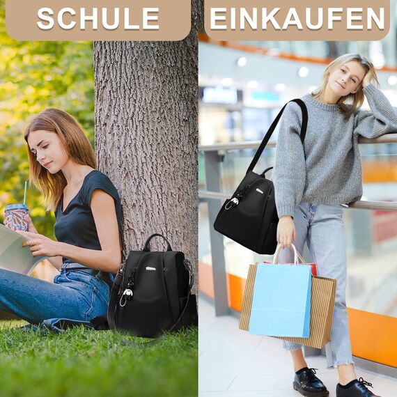 Eshow Rucksack Damen Klein, Anti-Diebstahl Kleiner Cityrucksack Tagesrucksack Elegant, 3 in 1 Rucksacktasche Modern für Pendeln Schule Arbeit Reise Schwarz