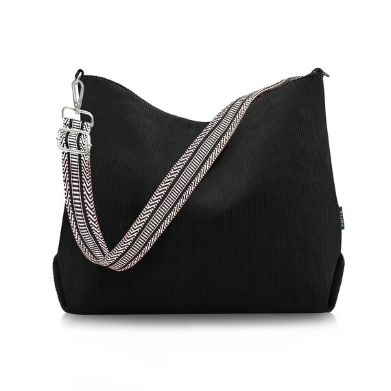 Prite Shopper Tasche Damen Groß Cord Tasche Tote Bag mit Verstellbarem Schultergurt für College Schule Arbeit Reisen Einkaufen（Schwarz 01）