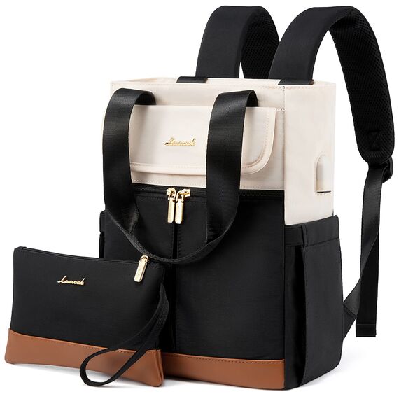 LOVEVOOK Rucksack Damen Klein, 13,3 Zoll Kleiner Rucksäcke Damen Cityrucksack Mini Rucksacktasche Elegant Handtasche Schultertasche, Wasserdicht Laptop Tagesrucksack, Beige Schwarz Braun
