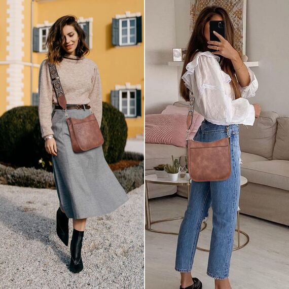 BOSTANTEN Handtasche Damen Mittelgroß Umhängetasche Crossbody Bags Leder Schultertasche für Frauen Shopper Tasche mit Verstellbarem Farbigem Riemen Braun