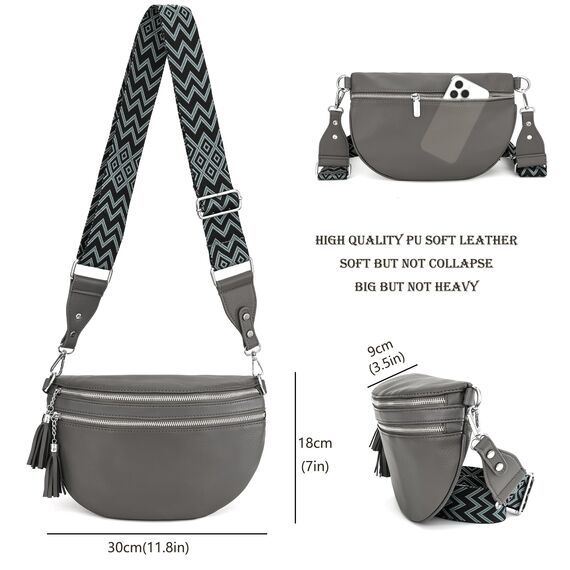 LANXINGLUO umhängetasche damen groß bauchtasche damen stylisch hüfttasche leder brustbeutel Mit Kreditkartenfach und 2 Schultergurten-dunkelgrau
