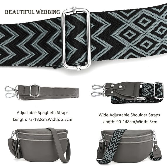 LANXINGLUO umhängetasche damen groß bauchtasche damen stylisch hüfttasche leder brustbeutel Mit Kreditkartenfach und 2 Schultergurten-dunkelgrau