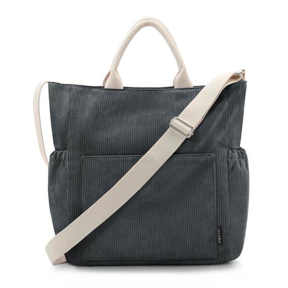 Prite Shopper Tasche Damen Groß Cordtaschen Tote Bag Cord Beuteltasche Stofftasche mit Verstellbarem Schultergurt für Arbeit Reisen Einkaufen Schule College