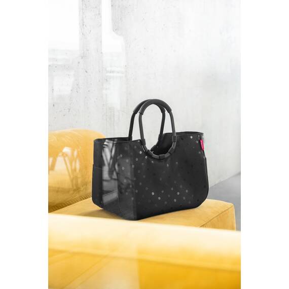 reisenthel loopshopper L frame glossy dots black – Stabile Tasche mit praktischen Fächern aus recycelten PET-Flaschen – Charmantes und wasserabweisendes Design