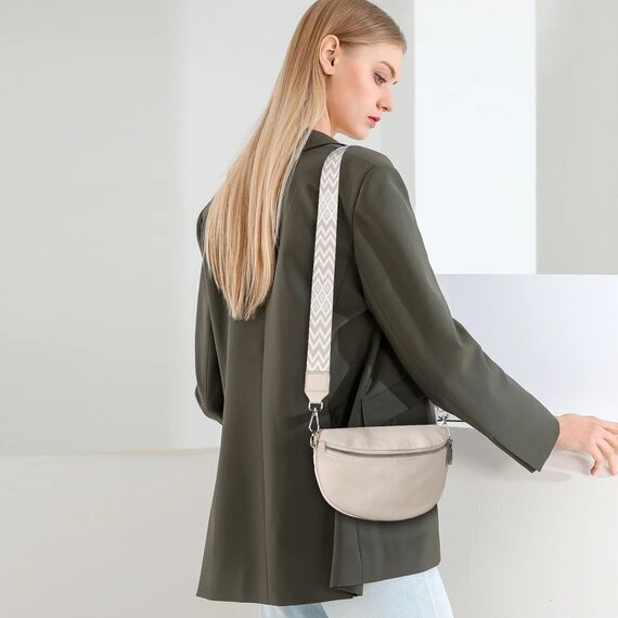TANTOMI Umhängetasche Damen Leder, Crossbody Bag Mit Breitem Gurt, Bauchtasche Stylisch, Elegante Gürteltasche