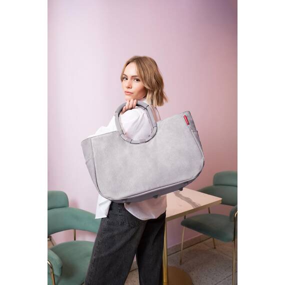 reisenthel loopshopper L cord grey – Stabile Tasche mit praktischen Fächern aus recycelten PET-Flaschen – Charmantes und wasserabweisendes Design