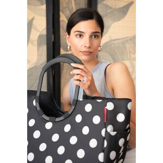 reisenthel loopshopper L frame dots white – Stabile Tasche mit praktischen Fächern aus recycelten PET-Flaschen – Charmantes und wasserabweisendes Design