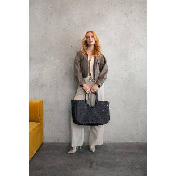 reisenthel loopshopper L frame glossy dots black – Stabile Tasche mit praktischen Fächern aus recycelten PET-Flaschen – Charmantes und wasserabweisendes Design