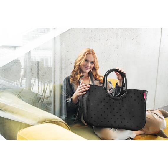 reisenthel loopshopper L frame glossy dots black – Stabile Tasche mit praktischen Fächern aus recycelten PET-Flaschen – Charmantes und wasserabweisendes Design