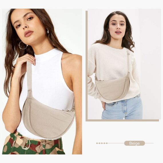 TIAASTAP Damen Halbmond Crossbody Umhängetasche, Unisex Hobo Crossbody Bag, Wasserdichte Leichtes Nylon Bauchtasche mit verstellbarer Schultergurt Für Alltag & Freizeit