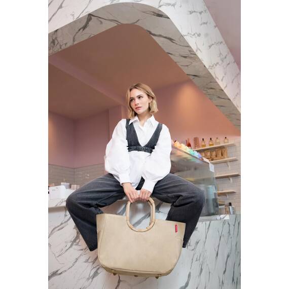 reisenthel loopshopper L frame cord sand – Stabile Tasche mit praktischen Fächern aus recycelten PET-Flaschen – Charmantes und wasserabweisendes Design