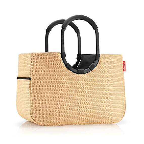 reisenthel loopshopper L frame raffia black – Stabile Tasche mit praktischen Fächern aus recycelten PET-Flaschen – Charmantes und wasserabweisendes Design