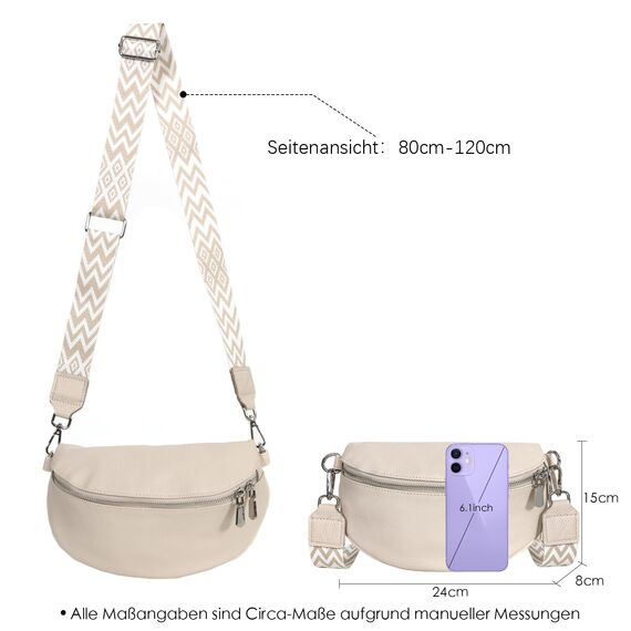 TANTOMI Umhängetasche Damen Leder, Crossbody Bag Mit Breitem Gurt, Bauchtasche Stylisch, Elegante Gürteltasche