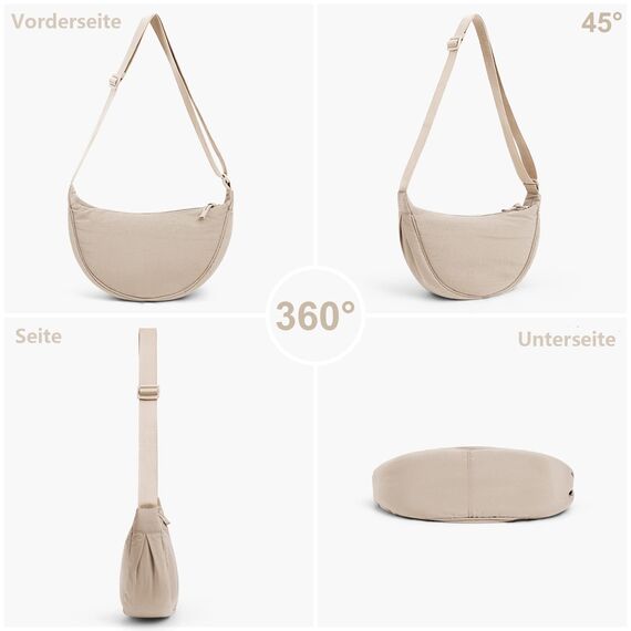 TIAASTAP Damen Halbmond Crossbody Umhängetasche, Unisex Hobo Crossbody Bag, Wasserdichte Leichtes Nylon Bauchtasche mit verstellbarer Schultergurt Für Alltag & Freizeit