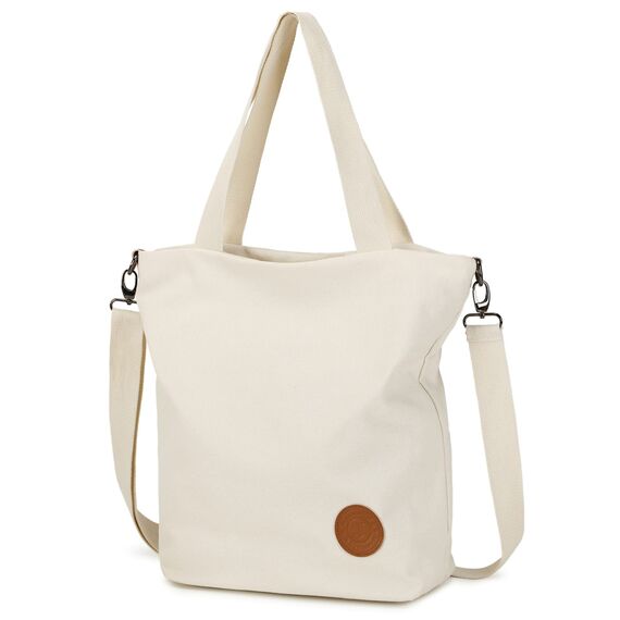 JANSBEN Damen Canvas Handtasche Schultertasche Casual Multifunktionale Umhängetaschen Groß für Arbeit Schule Shopper Lässige täglich (Beige)